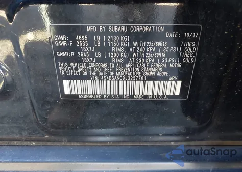 2018 Subaru Outback 2.5I Limited from USA, damaged, VIN 4S4BSANC9J3257701